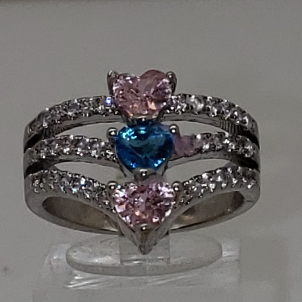 925 sterling silver pink and blue gemstone ring